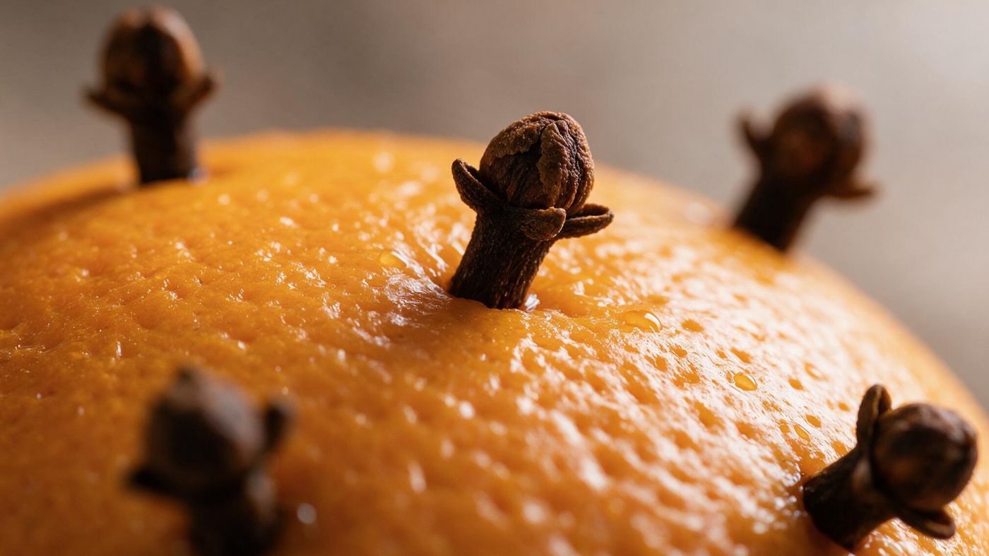 Arancia con chiodi di garofano infilati nella buccia